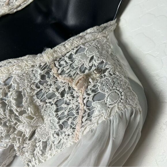 Coquette Victorian Satin Dress Lace Sheer Ruffles Fairy White Tunic Mini Dress - Picture 3 of 9